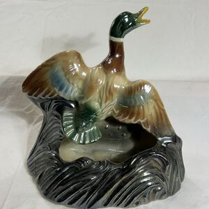 1950s Mid Century Mallard Duck TV Lamp Planter  Luster Glaze Vintage MCM Cabin